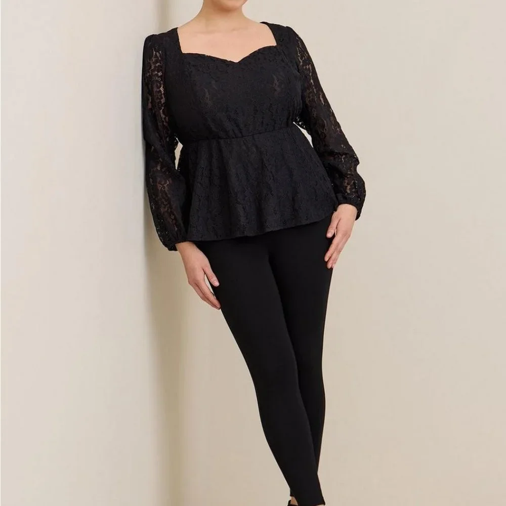 Torrid Top 4X Black Lace Blouse Babydoll Shirt Peplum Sweetheart Plus Size New - Picture 3 of 3